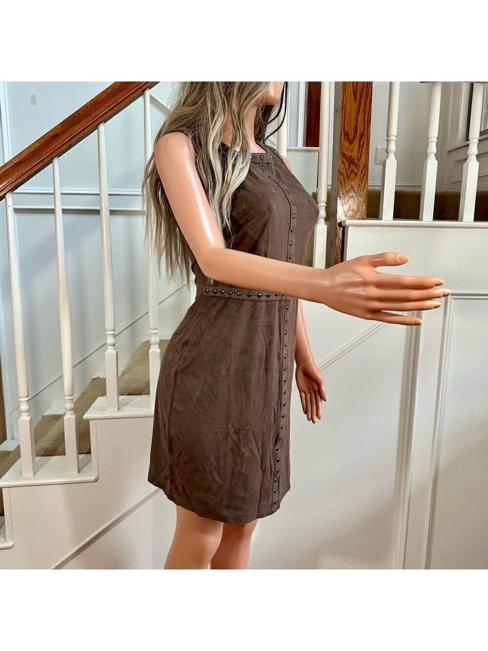 NWT brown super soft faux suede studded dress - Picture 6 of 11